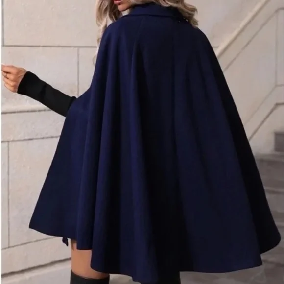 Classic Button Up Double Breasted Cape Jacket - Picture 6 of 16